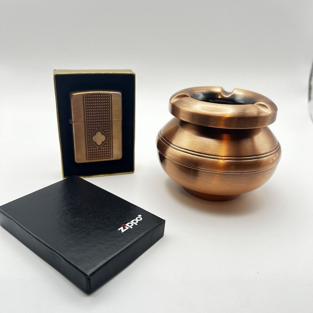 VTG Camel Solid Copper Zippo Lighter & Copper Ashtray Set 2003 C03 Unfired READ